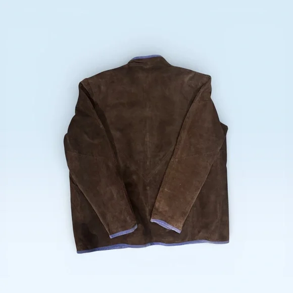 LINEA BY LOUIS DELL'OLIO JACKET SUEDE LEATHER EMBROIDERED OPEN BROWN/BLUE MED - Picture 3 of 4